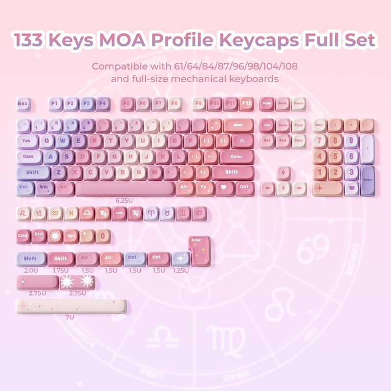 OHY XVX MOA Profile Keycap Set,12 Zodiac Series Dye-Sublimation PBT Material, Cute Purple Gradient Design, Compatible with MX Switches Mechanical Gaming Keyboards- Gradient Purple - Image 4